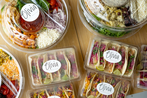 Salades traiteurs, assortiment de tacos, option traiteur santé