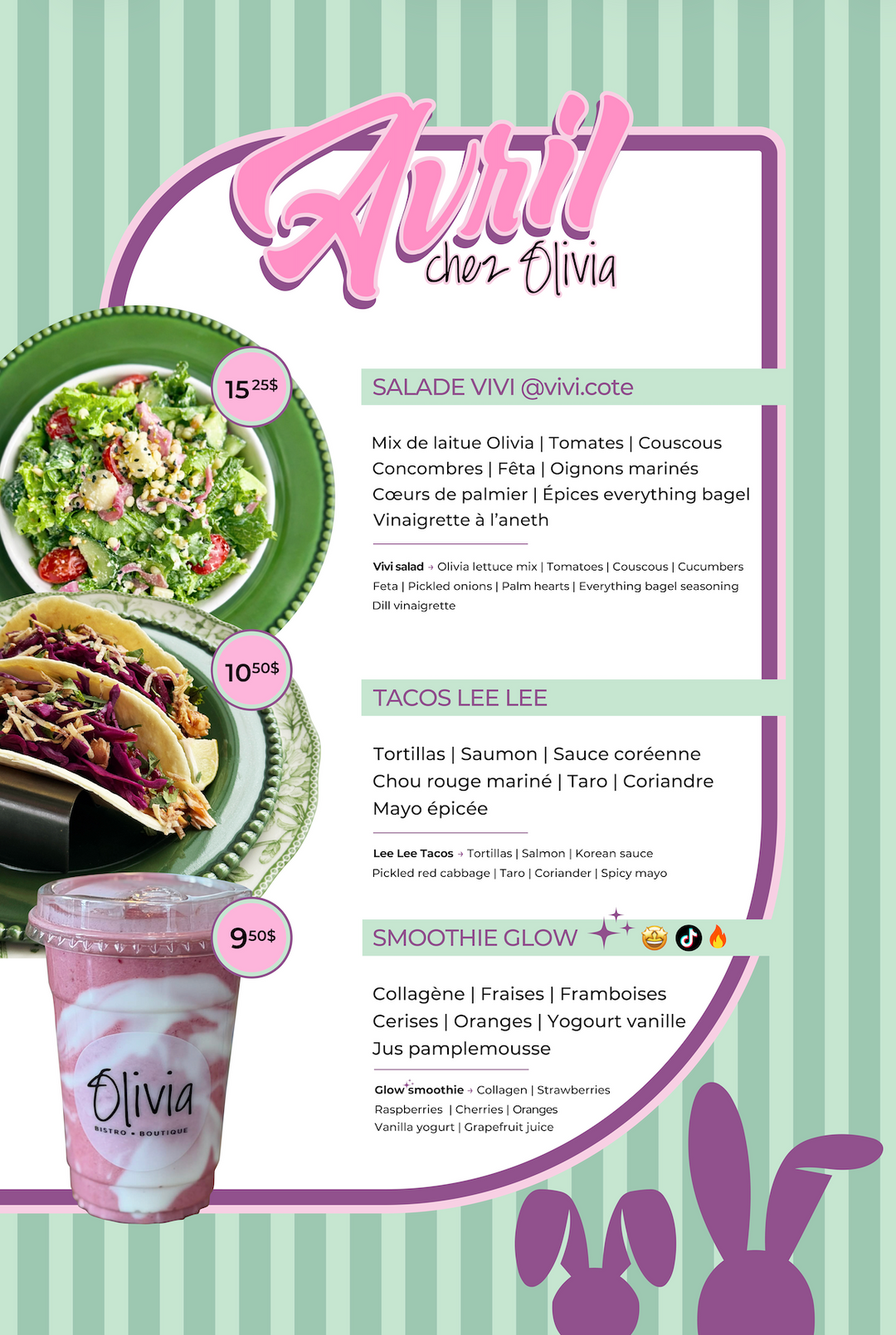 Menu du mois – Olivia Bistro-Boutique